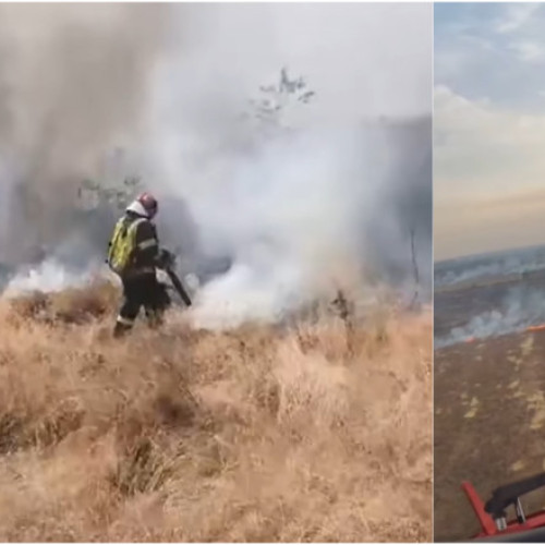 Video Incendii puternice de vegetație în România: 700 de hectare de teren au ars în Tulcea. Intervin elicoptere Black Hawk